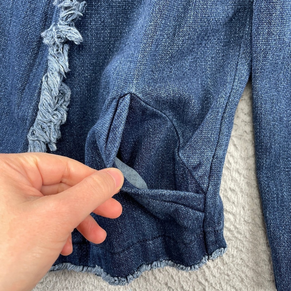 AG Adriano Goldschmied Jacket Womens XS Blue Denim Asymmetric Fringe Zip 13646 - Picture 6 of 11